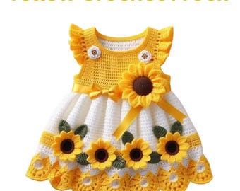 Girasole all'uncinetto in PDF / Modello all'uncinetto per bambina / Modello per vestitino da bambina / Completo estivo all'uncinetto / Download immediato
