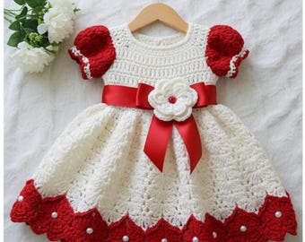 Crochet Red White Baby Dress Pattern PDF, Christmas Baby Dress Crochet Pattern, Toddler Frock Pattern ,Instant Download