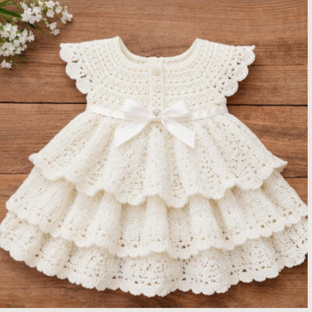 toddler crochet flutter-sleeve dress - ivory Baby Frock BUNDLE-50FOR168