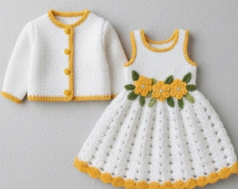 Patrón de vestido/cárdigan de bebé a crochet / Diseño floral digital