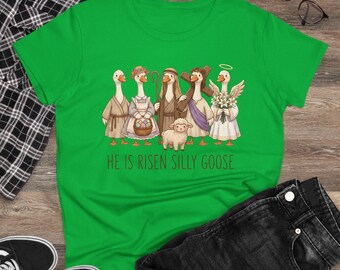 He Is Risen Silly Goose tee | Easter goose illustration, Christian holiday shirt