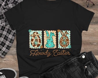 Howdy Easter Bunny Tee | Southwestern Floral Gingham Bunny Eggs