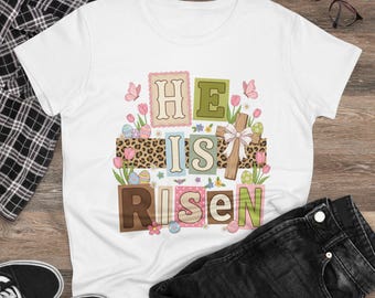He Is Risen tee | Easter floral cross design