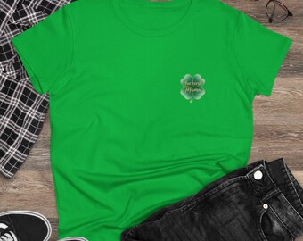 Four-Leaf Clover Tee | Small Chest Shamrock Design, St. Patrick's Day