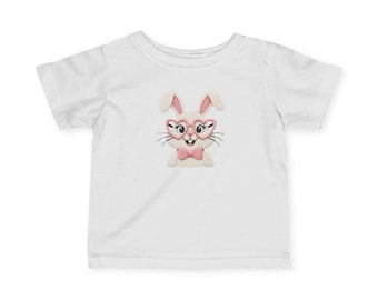 Pink Bunny Face Infant Tee | Easter Rabbit, Heart Glasses, Cotton Shirt