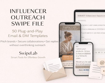 Influencer Outrange Swipe File - 50 E-Mail- und DM-Vorlagen für Kreative und kleine Unternehmen Digitaler Download