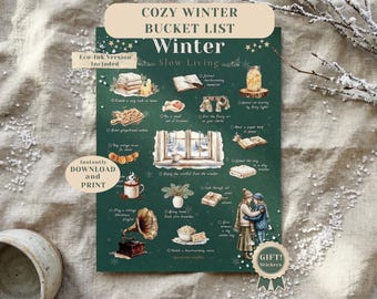 Winter Slow Living Bucket Liste Printable | Hygge Lifestyle Ratgeber | Gemütliches Zuhause Ästhetik | Achtsamkeit PDF | Baumwollgarn