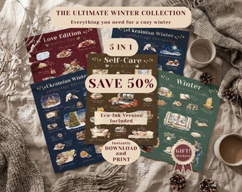 Ultimative Winter Bucket List Bundle PDF | Weihnachtsplaner Printable Familie & Paare | Slow Living, Selbstfürsorge | Digitale PNG Aufkleber