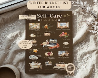 Winter Self Care Bucket List zum ausdrucken | Checkliste für psychische Gesundheit PDF | Wohlfühl-Ratgeber für Frauen | Stress Relief Hygiene