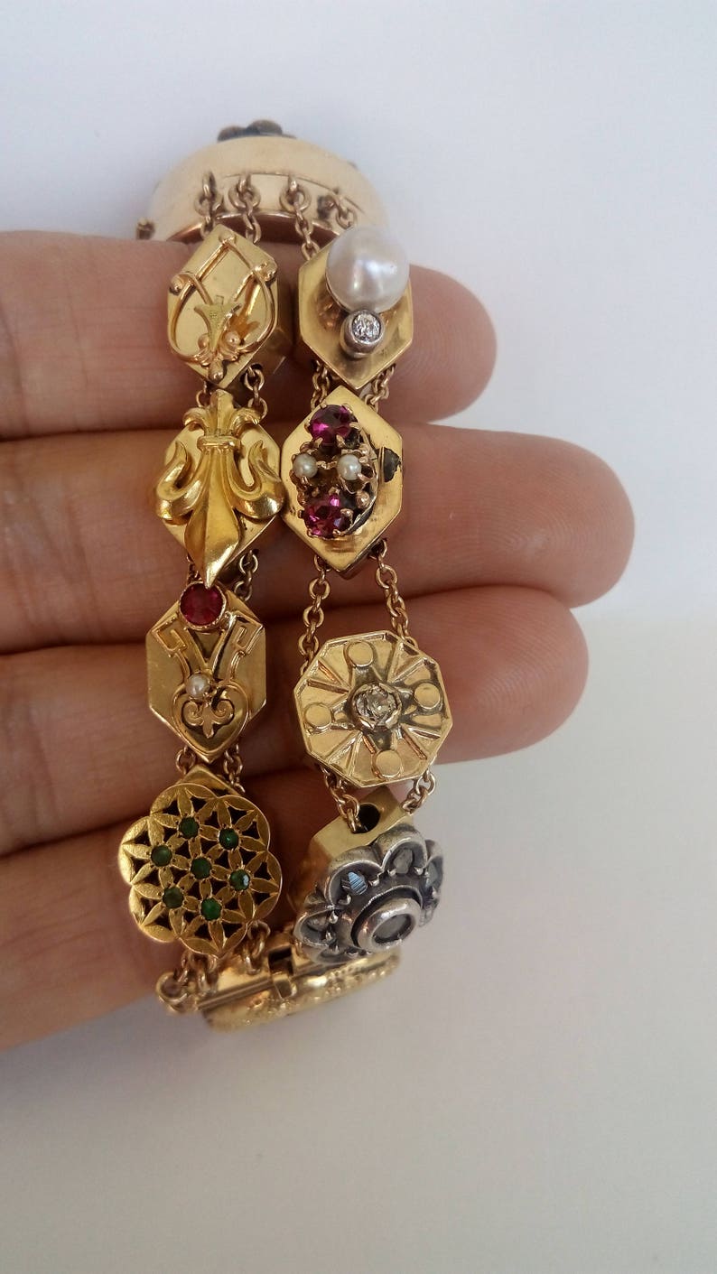 Double Row Victorian Slide bracelet 14k gold loaded w cool Etsy