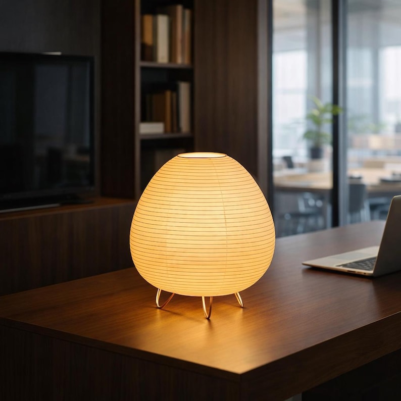 Lámpara de mesa japonesa: luz ambiental cálida, farol de papel zen, decoración minimalista para dormitorio y sala de estar.