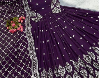Elegant Embroidered Anarkali gown with dupatta, Heavy sequence work Anarkali, Partywear Gown, Ethnic wear Fully stitched Readymade Gown