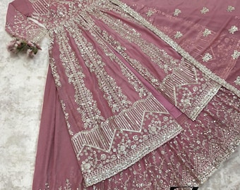 Designer Pink Anarkali gown With lehenga & dupatta 3pc set gown Wedding Gown partywear Pakistani gown Long Kurti Indian Wedding Wear Suit