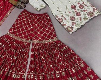 Pakistani Designer Party Wear White Salwar Kameez With Dupatta For Women, Kurti Sharara Suit ,Pakistani Suits, Indian Ethnic Suit, Readymade