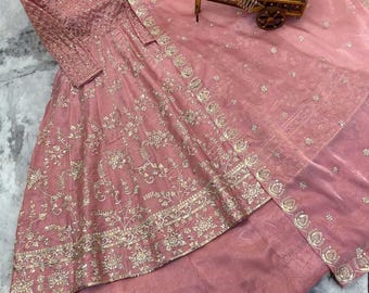 Designer Pink Short Anarkali gown With lehenga & dupatta 3pc set gown, partywear Pakistani gown Long Kurti Indian Wedding Wear Suit,Wedding