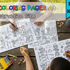 Construction Site Coloring Pages – 10 Printable A3 Pages – Instant Download