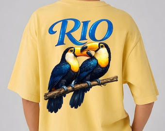 Rio PNG Sublimering, Toucan Brasilien Skjorta Design, Rio de Janeiro DTF Nedladdning, Tropisk Toucan Fågel Clipart, Brasilien Resa Bakgrundstryck PNG Konst