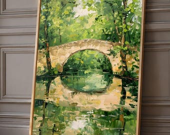 Kunstdruck „Steinbrücke im Wald“, Spachteltechnik für Gartenmalerei, impressionistische Landschaftskunst, Wanddekoration im Monet-Stil, Kunstdruck „Französischer Garten“