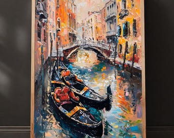 Wandbild „Venedig-Kanal“, Gondelbild-Druck, Dekoration mit italienischem Stadtpanorama, romantische europäische Kunst, luxuriöse Venedig-Dekoration