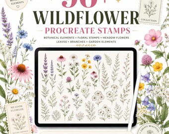 90+ Wildflower Procreate Stamps | Botanical Floral Elements (Digital Download)