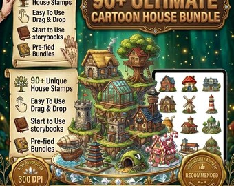 Cartoon Houses Clipart Bundle: Colorful Illustrations (Digital Download)