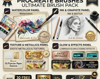 3000+ Procreate Brushes Bundle: Watercolor, Ink, Texture, Glow Effects (Digital Download)