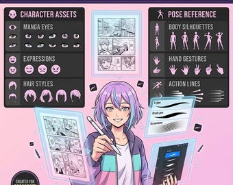 200+ Manga Procreate Brushes: Anime Ink, Line Art, Shading Tools (Digital Download)