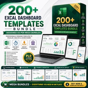 2000 Excel Dashboard Templates | Business Analytics Bundle (Digital Download)