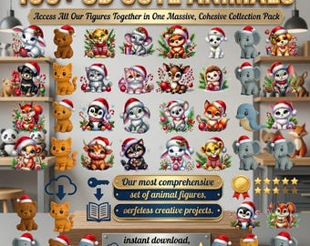 100+ 3D Kawaii Animal Clipart Bundle | Baby Woodland Safari Pet Graphics (Digital Download)