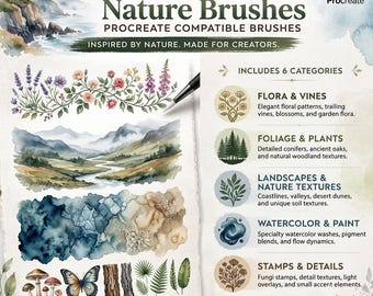 Nature Procreate Brushes Bundle: Organic Leaf, Floral, Texture Set (Digital Download)