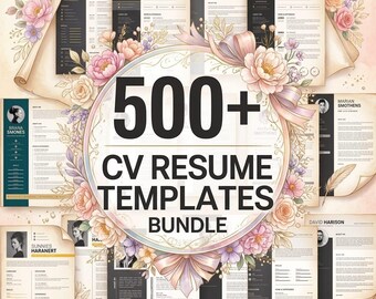 500+ CV Resume Templates Bundle: Modern, ATS Friendly (Word, Canva)