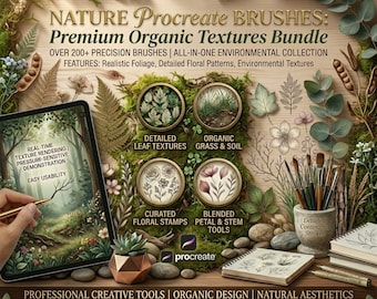 Nature Procreate Brushes Bundle: Organic Leaf, Floral, Texture Set (Digital Download)