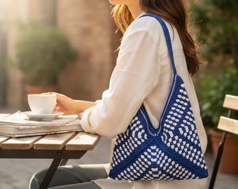 Granny Square Crochet Bag, Handmade  Lightweight Tote Boho Styl Daily Use Gift for Her