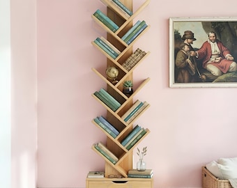 Tree Bookshelf 12 Tier Wooden Tall Floor Standing Bookcase Home Décor Storage Organization