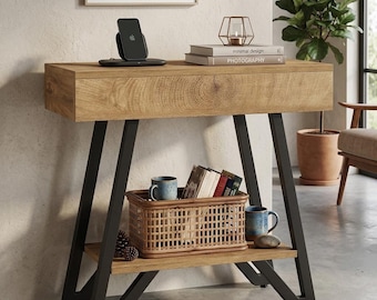 Narrow Wooden Side Table for Living Room, Sofa Arm, Bedside Storage, Modern Home Decor
