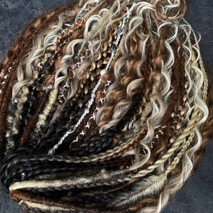 Natural Brown Blonde Dreads with Curls/Handmade Dreadlock Extensions/Boho Hair.