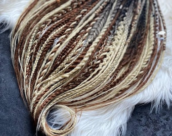 Boho Blonde Brown Dreadlock Set, Handmade DE Dreads, Festival Braids.