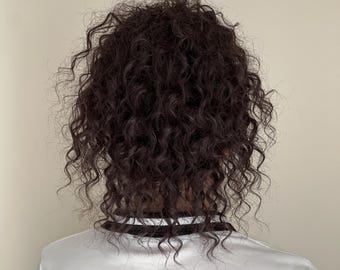 Curly Ponytail Claw Clip Chocolate Brown Boho Style Handmade.
