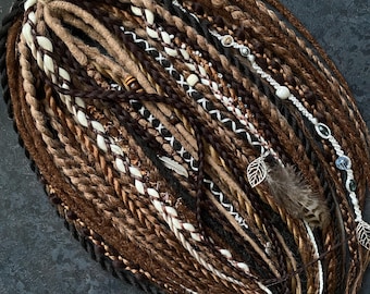 Boho dreadlock extensions set/ Mix DE-SE dreads/Natural Earth Tones.