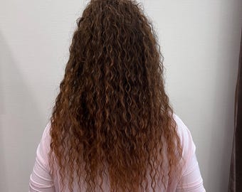 Curly Ponytail on a Claw Clip in Copper Brown Shades.