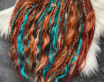 Boho Dreadlock Set – Teal & Copper Mix