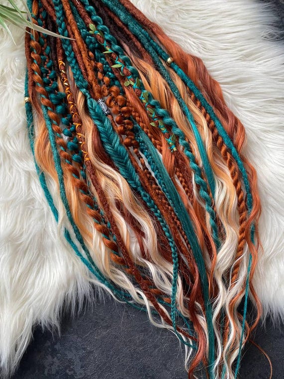 Synthetic Braided Dreads.Teal Ginger Blonde Dreads.
