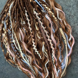 Brown Curly Dreads Extensions, Boho Synthetic Dreads Set