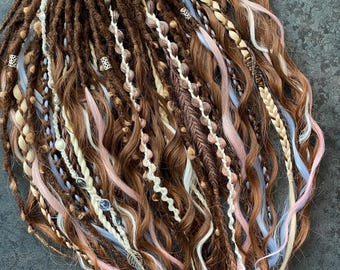 Brown Curly Dreads Extensions, Boho Synthetic Dreads Set