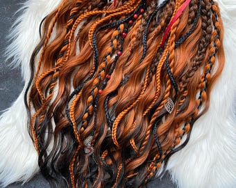 Boho Dread Extensions/ Red dreadlocks with braids and waves.