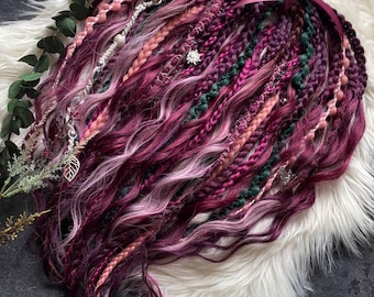 Burgundy Pink Boho Dreads Set with Beads