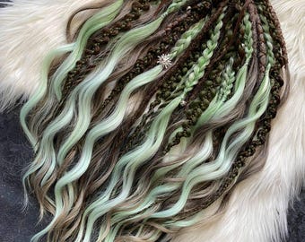 Boho dreadlocks with mint natural gradient.
