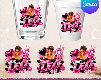 Leo SZN Cup Sticker Template, Leo SZN Styrofoam Cup Sticker, Zodiac Birthday Wrap, Leo Shot Glass, Leo Sticker Design, Digital Download