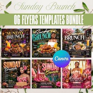Flyer para Brunch do Dia das Mães (6 unidades), Flyer para Brunch Editável, Convite para Brunch, Flyer para Redes Sociais, Flyer para Dia das Mães Faça Você Mesmo, Editável no Canva