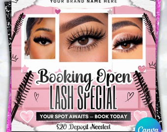 Lash Booking Flyer, Lash Deal Flyer, Lash Extension Flyer, Lash Extensions Sale Flyer, New Lashes, Lash Tech Flyer, Canva Editable